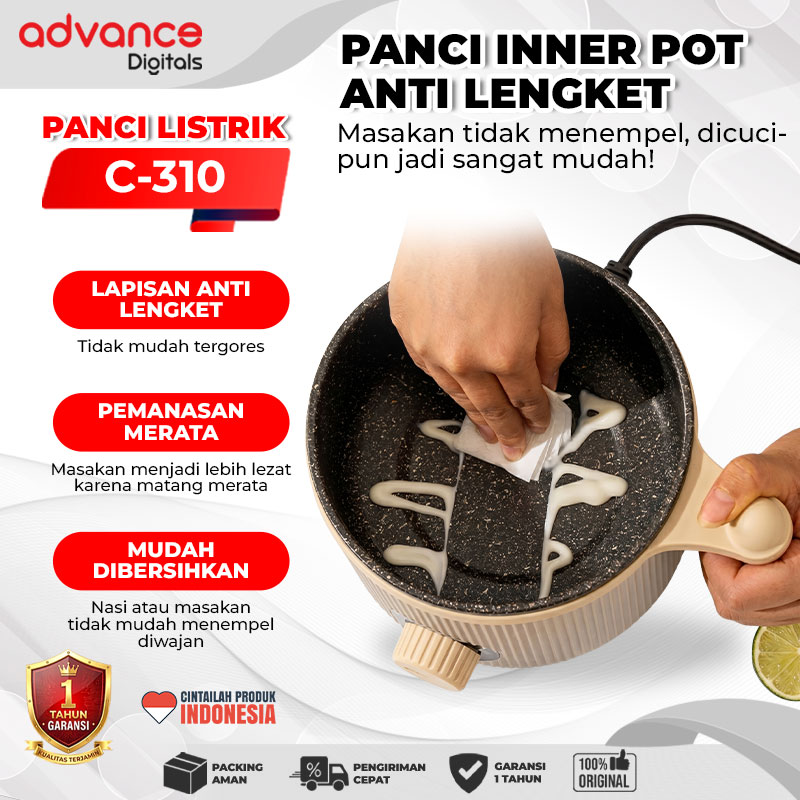 Advance Digitals C-310 Panci Listrik Elektrik Multifungsi 1.6L Steamer Warmer Cooker Stainless Steel Garansi Resmi 1 Tahun
