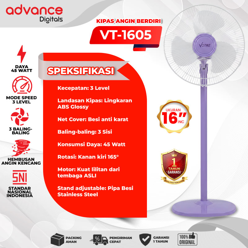 VOTRE Kipas Angin Berdiri Stand Fan VT1605 Votre 16 inch Garansi 12 Bulan