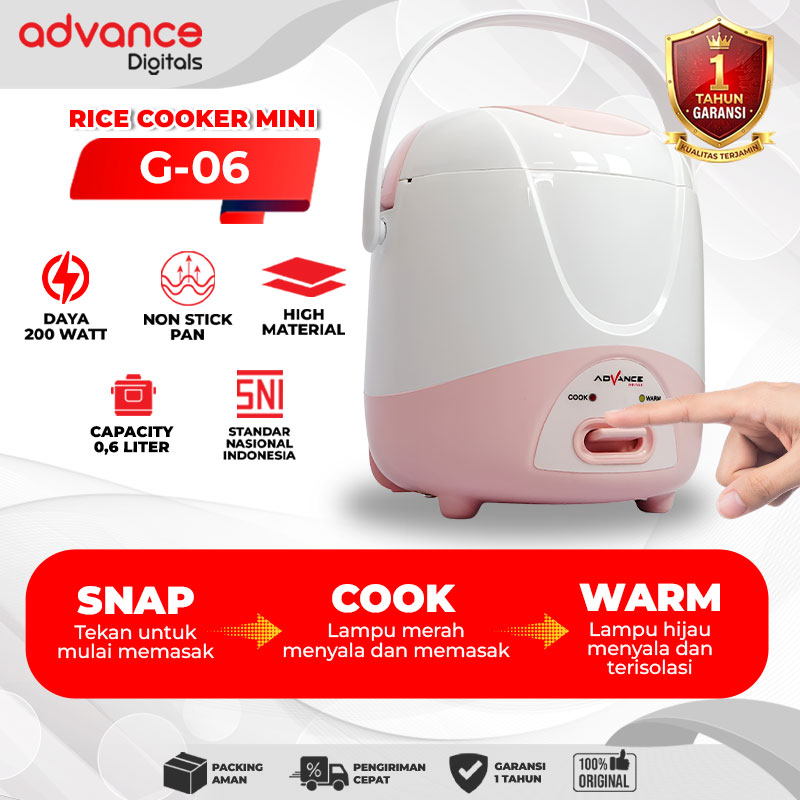 Advance Digitals G06 Rice Cooker Elektrik Penanak Nasi Multifungs Pemasak Nasi 0.6 L / Garansi Resmi 1 Tahun