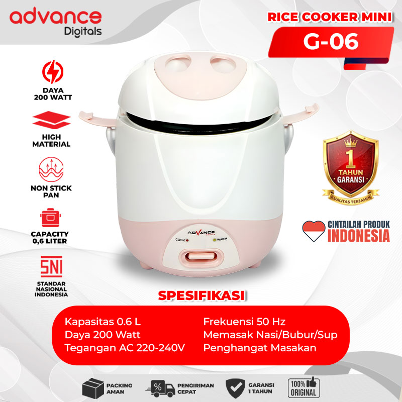 Advance Digitals G06 Rice Cooker Elektrik Penanak Nasi Multifungs Pemasak Nasi 0.6 L / Garansi Resmi 1 Tahun