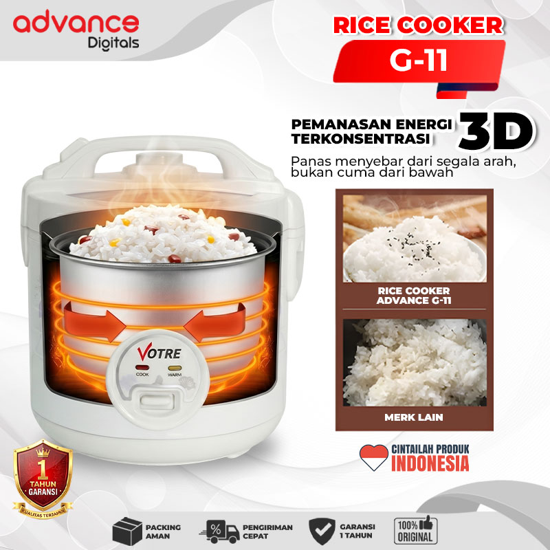 VOTRE Penanak Nasi G11 Rice Cooker 1.2 Liter Magic Com G 11 Tutup Kaca Transparan Garansi 12 Bulan