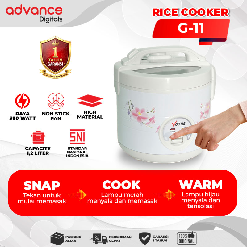 VOTRE Penanak Nasi G11 Rice Cooker 1.2 Liter Magic Com G 11 Tutup Kaca Transparan Garansi 12 Bulan