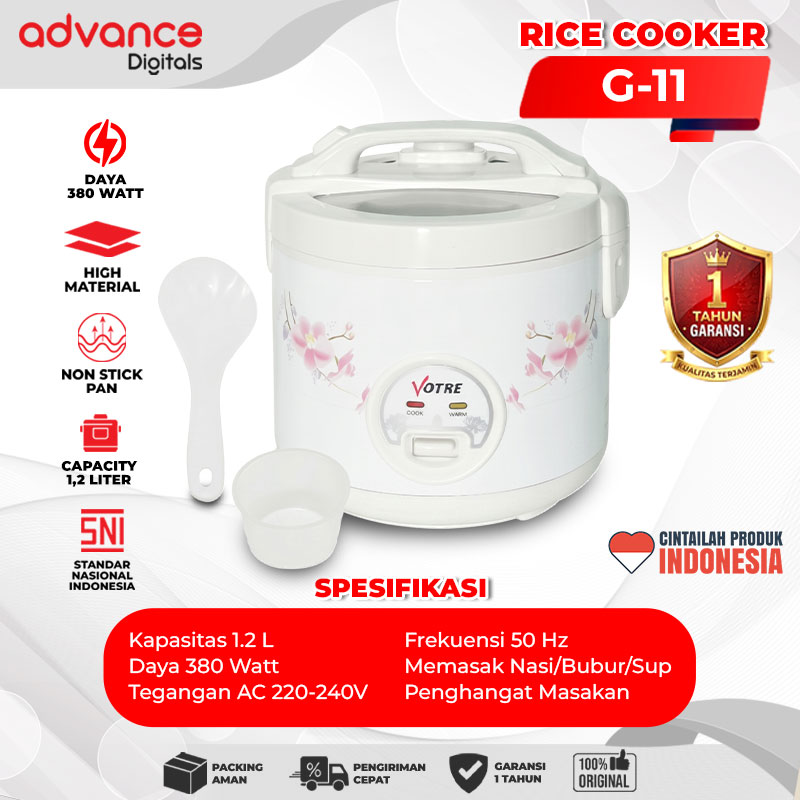 VOTRE Penanak Nasi G11 Rice Cooker 1.2 Liter Magic Com G 11 Tutup Kaca Transparan Garansi 12 Bulan