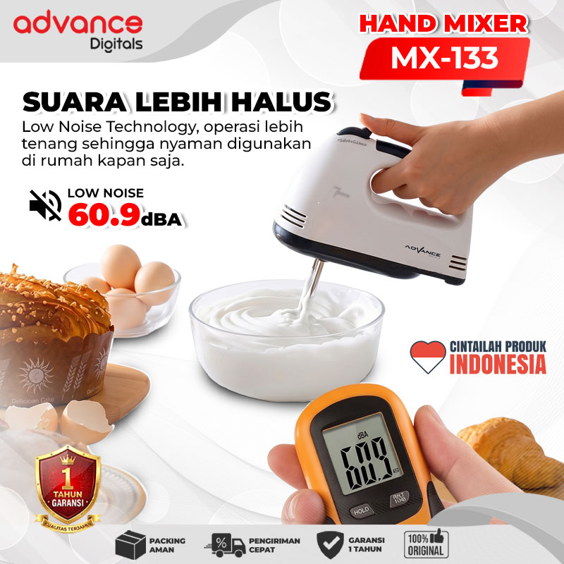 Advance Digitals MX-133 Electric Mixer Pengaduk Adonan Multifungsi Garansi Resmi 1 Tahun / Hand Mixer Roti dan Kue MX133 7 Percepatan / MX 133 7 Speed dengan 4 Pilihan Warna Putih Pink Biru Hijau