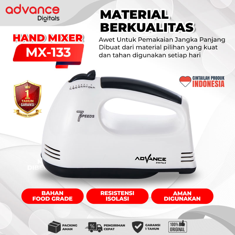 Advance Digitals MX-133 Electric Mixer Pengaduk Adonan Multifungsi Garansi Resmi 1 Tahun / Hand Mixer Roti dan Kue MX133 7 Percepatan / MX 133 7 Speed dengan 4 Pilihan Warna Putih Pink Biru Hijau