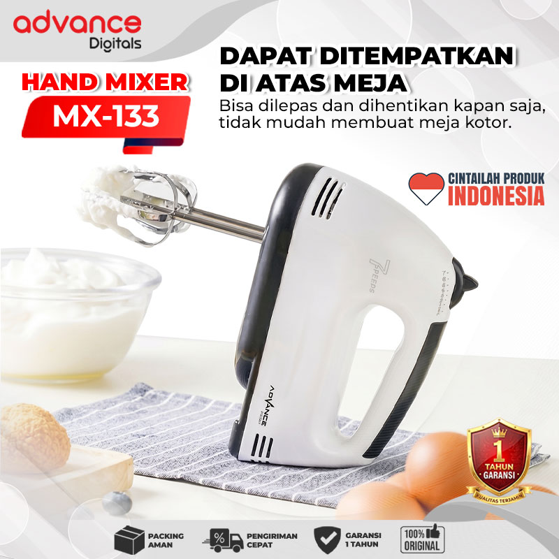 Advance Digitals MX-133 Electric Mixer Pengaduk Adonan Multifungsi Garansi Resmi 1 Tahun / Hand Mixer Roti dan Kue MX133 7 Percepatan / MX 133 7 Speed dengan 4 Pilihan Warna Putih Pink Biru Hijau