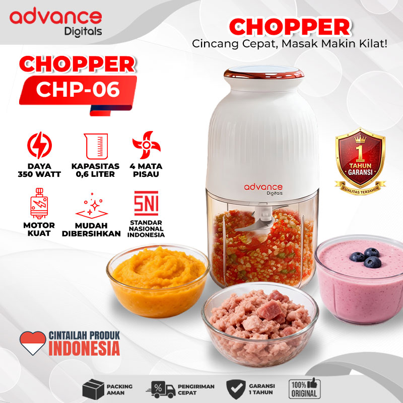 Advance Digitals CHP-06 Chopper 0.6 Liter 350 Watt Penggiling Daging / Bumbu Masakan Garansi Resmi 1 Tahun