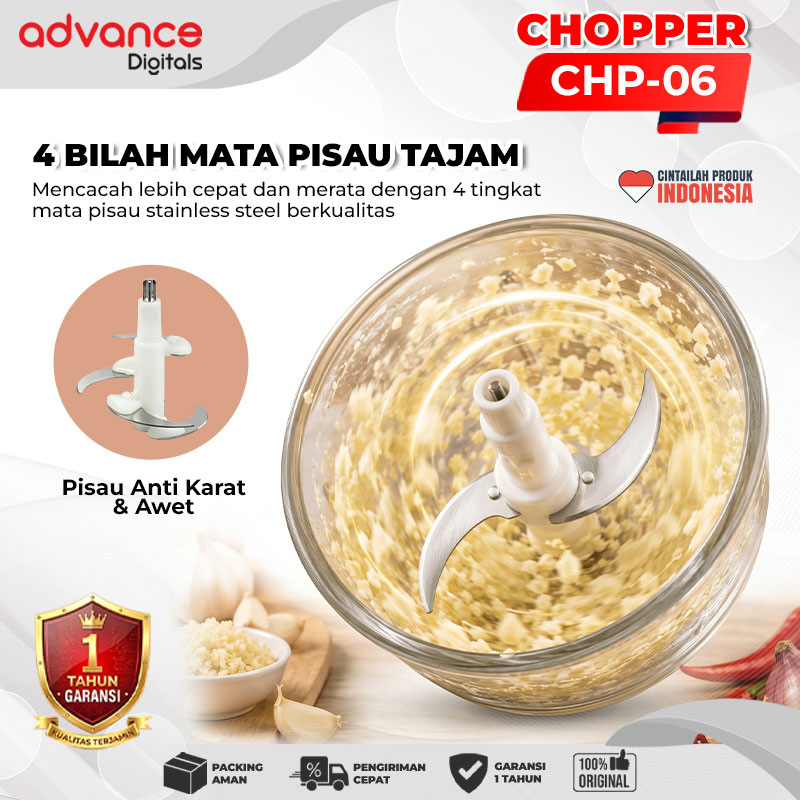 Advance Digitals CHP-06 Chopper 0.6 Liter 350 Watt Penggiling Daging / Bumbu Masakan Garansi Resmi 1 Tahun