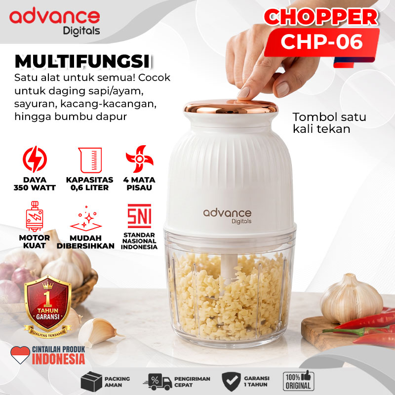 Advance Digitals CHP-06 Chopper 0.6 Liter 350 Watt Penggiling Daging / Bumbu Masakan Garansi Resmi 1 Tahun