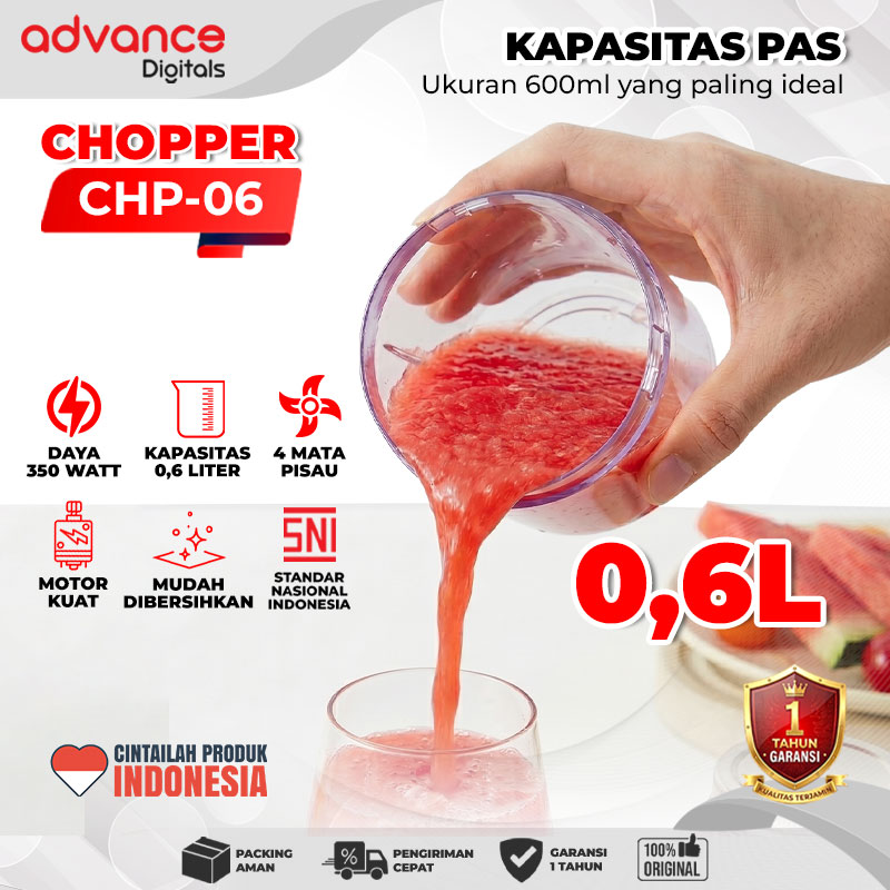 Advance Digitals CHP-06 Chopper 0.6 Liter 350 Watt Penggiling Daging / Bumbu Masakan Garansi Resmi 1 Tahun