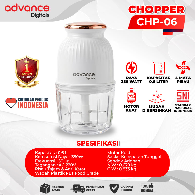 Advance Digitals CHP-06 Chopper 0.6 Liter 350 Watt Penggiling Daging / Bumbu Masakan Garansi Resmi 1 Tahun