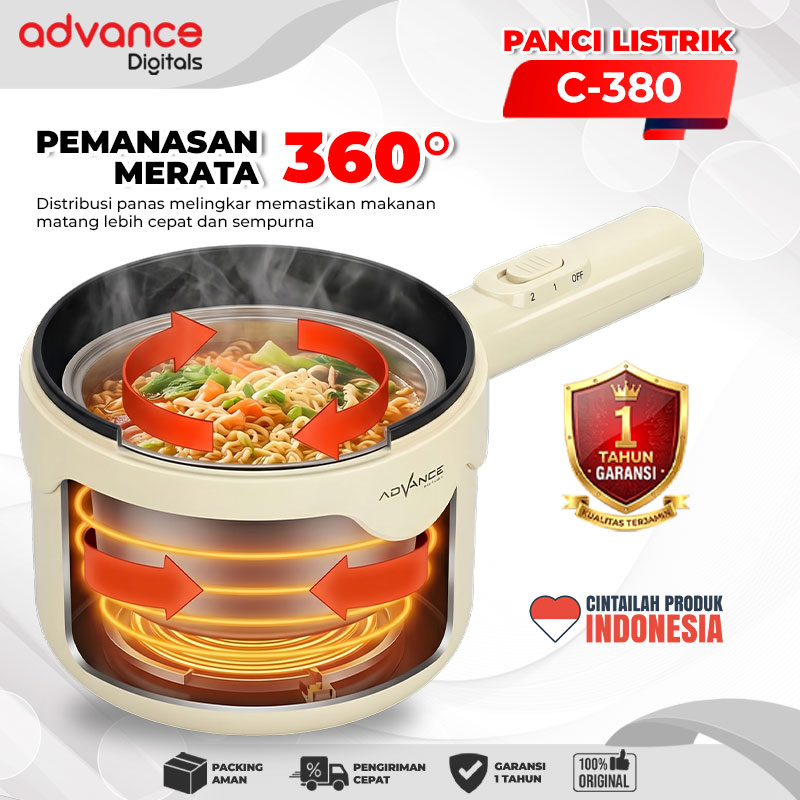 Advance Digitals C-380 Panci Listrik 1,8 Liter 450 Watt Panci Serbaguna Garansi Resmi 1 Tahun