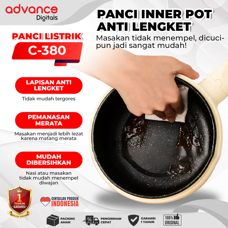 Advance Digitals C-380 Panci Listrik 1,8 Liter 450 Watt Panci Serbaguna Garansi Resmi 1 Tahun