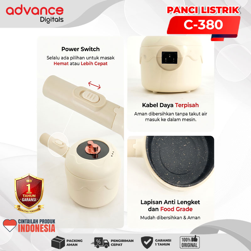 Advance Digitals C-380 Panci Listrik 1,8 Liter 450 Watt Panci Serbaguna Garansi Resmi 1 Tahun