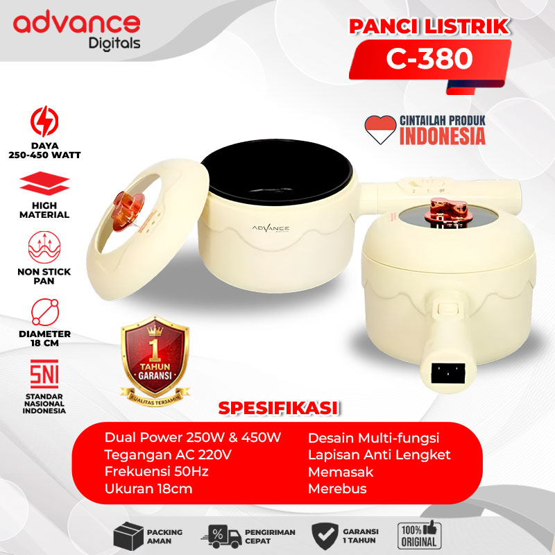 Advance Digitals C-380 Panci Listrik 1,8 Liter 450 Watt Panci Serbaguna Garansi Resmi 1 Tahun
