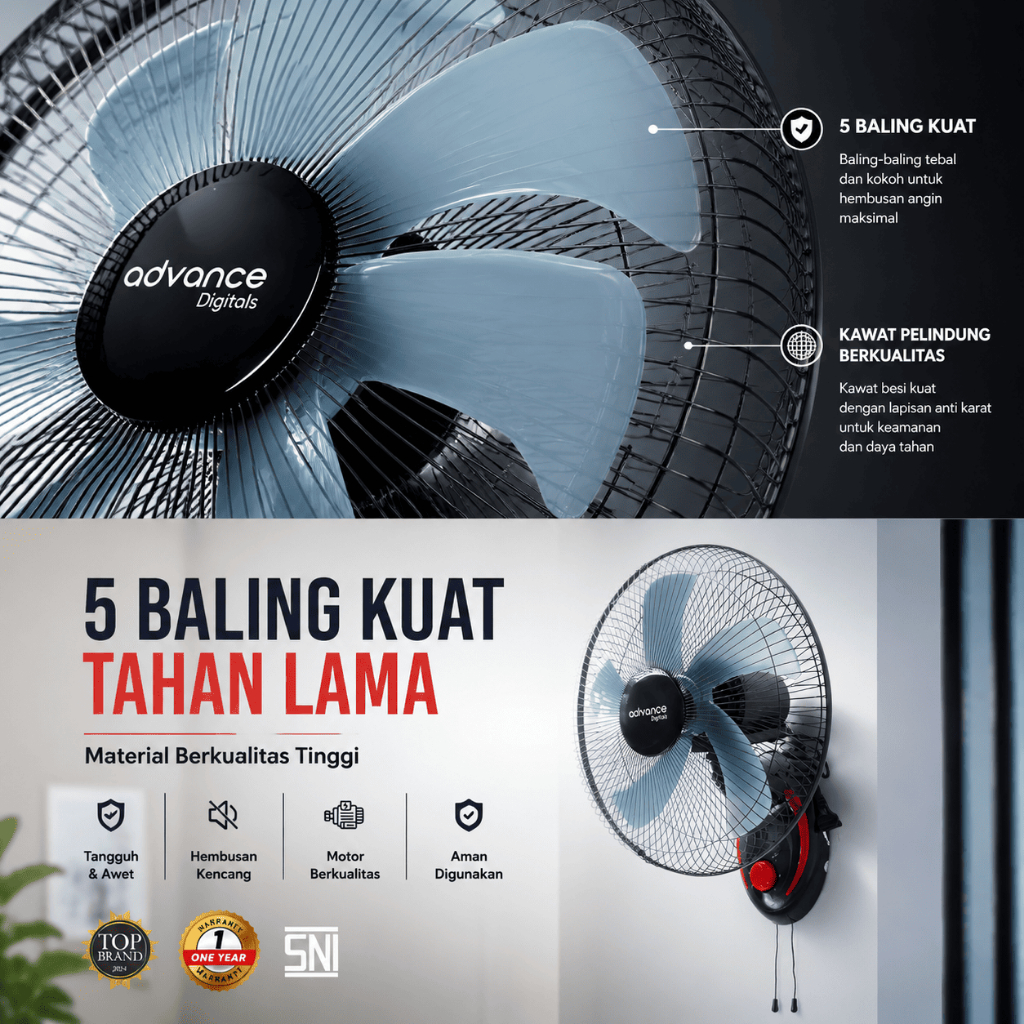 Advance Digitals WF-1605 Kipas Angin Dinding 40 Watt 16 inch Garansi Resmi 1 Tahun Kipas angin dingin advance