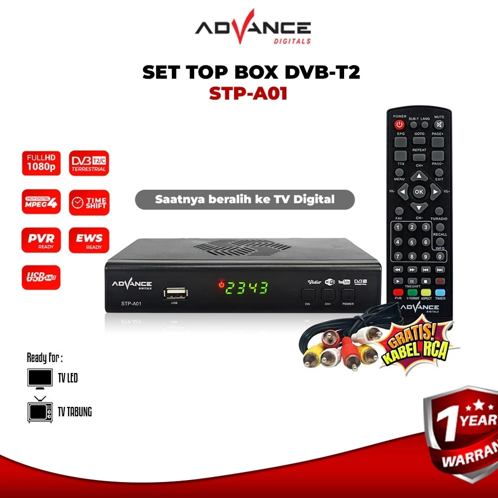Advance Digitals STP A01 STB TV DIGITAL Garansi Resmi 1 Tahun/STB Digital DVBT2 Full HD/Receiver Set Top Box
