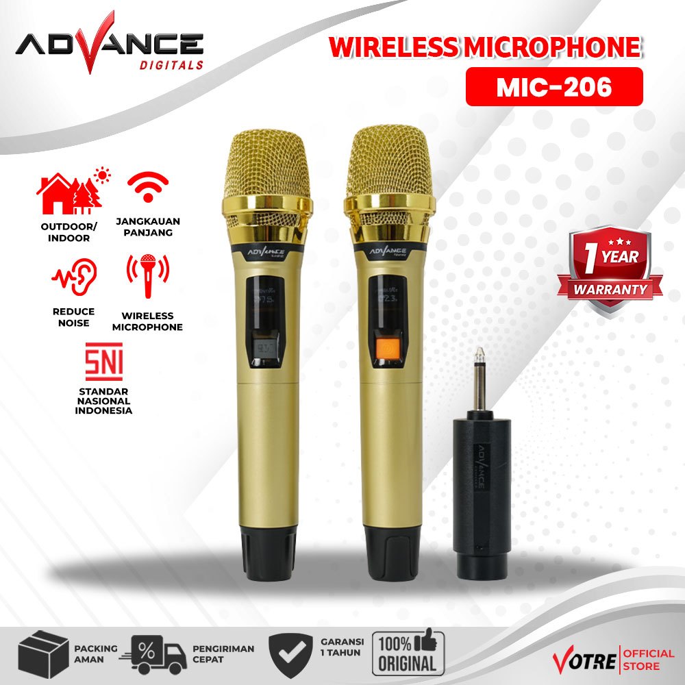 Advance Digitals MIC-206 Double Microphone Wireless UHF Recharger Bisa untuk Souncard/Speaker Garansi 1 Tahun