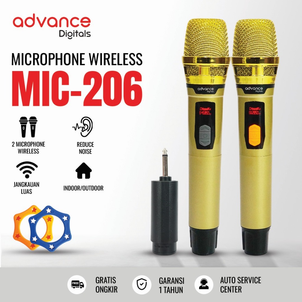 Advance Digitals MIC-206 Double Microphone Wireless UHF Recharger Bisa untuk Souncard/Speaker Garansi 1 Tahun