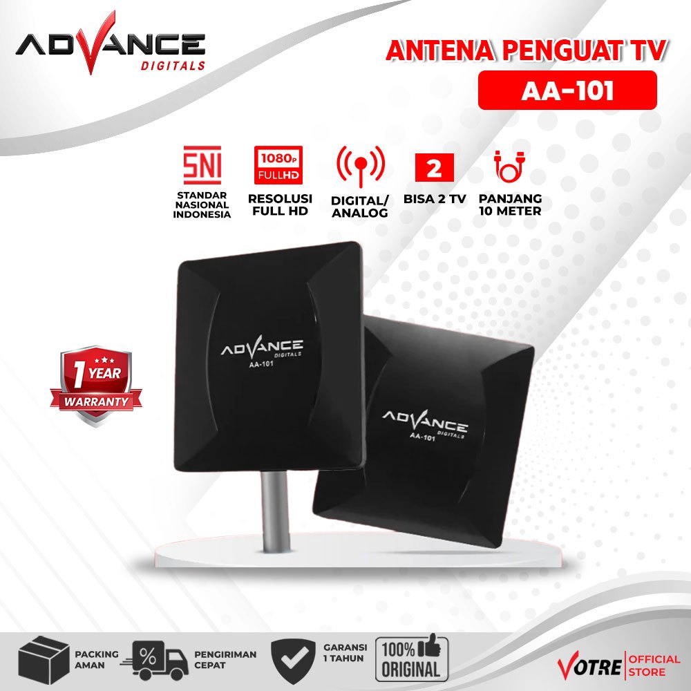 Advance Digitals Antena TV Indoor atau Outdoor Advance AA-101 Garansi Resmi 1 Tahun Penguat HDTV Digital Bisa Untuk TV tabung dan LED TV / AA101 Antena Dalam dan Luar Ruangan Sudah ada bracket untuk tiang antena AA101
