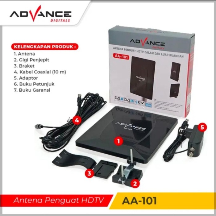 Advance Digitals Antena TV Indoor atau Outdoor Advance AA-101 Garansi Resmi 1 Tahun Penguat HDTV Digital Bisa Untuk TV tabung dan LED TV / AA101 Antena Dalam dan Luar Ruangan Sudah ada bracket untuk tiang antena AA101