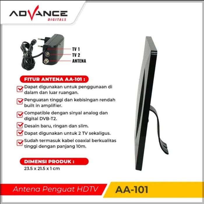 Advance Digitals Antena TV Indoor atau Outdoor Advance AA-101 Garansi Resmi 1 Tahun Penguat HDTV Digital Bisa Untuk TV tabung dan LED TV / AA101 Antena Dalam dan Luar Ruangan Sudah ada bracket untuk tiang antena AA101
