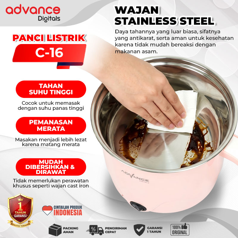 Advance Digitals Panci Listrik C-16 Listrik Multifungsi Stainless Steel Garansi 12 Bulan