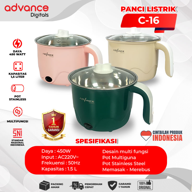 Advance Digitals Panci Listrik C-16 Listrik Multifungsi Stainless Steel Garansi 12 Bulan