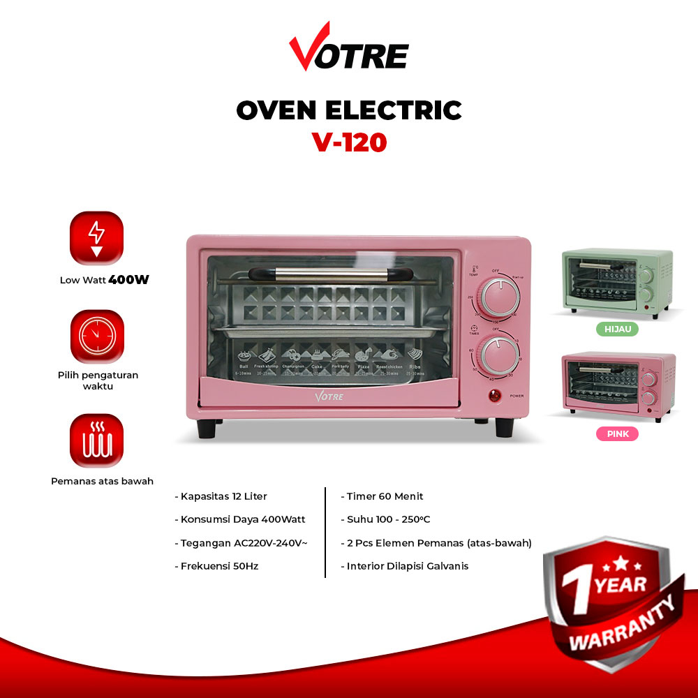 Votre Oven Listrik V-120 Pemanggang 12 Liter 2 Element 400 Watt Garansi Resmi 12 Bulan