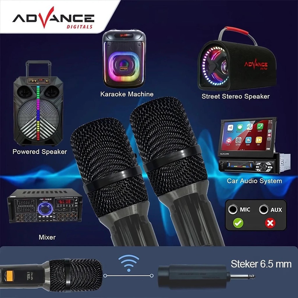 Advance Digitals MIC-210 Double Mic-Wireless Recharger digunakan untuk Souncard/Speaker Garansi Resmi 1 Tahun