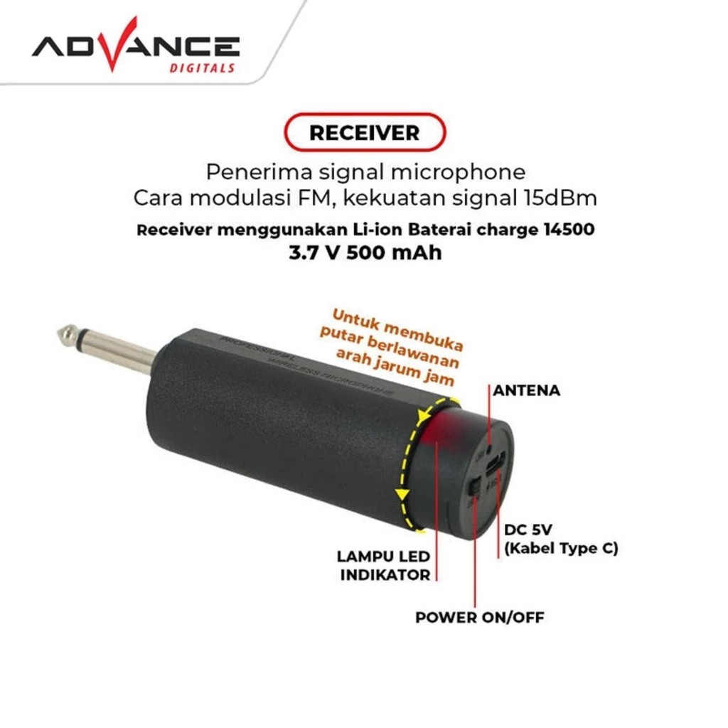 Advance Digitals MIC-210 Double Mic-Wireless Recharger digunakan untuk Souncard/Speaker Garansi Resmi 1 Tahun