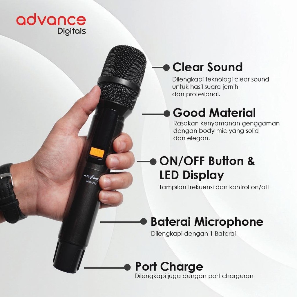 Advance Digitals MIC-210 Double Mic-Wireless Recharger digunakan untuk Souncard/Speaker Garansi Resmi 1 Tahun