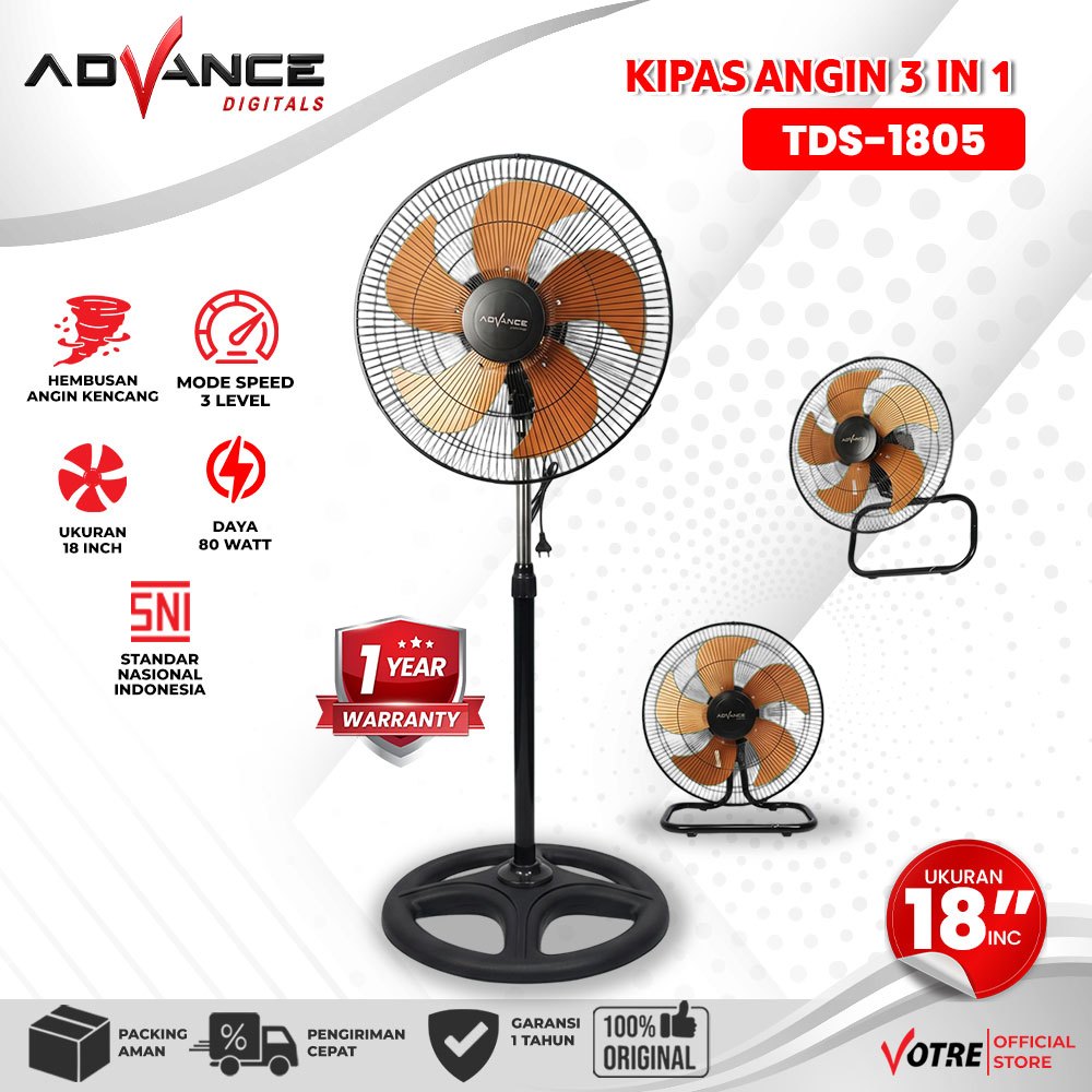 Advance Digitals Kipas Angin Tornado 3in1 TDS 1805 Stand/Wall/Desk 18 Inch Garansi Resmi 1 Tahun