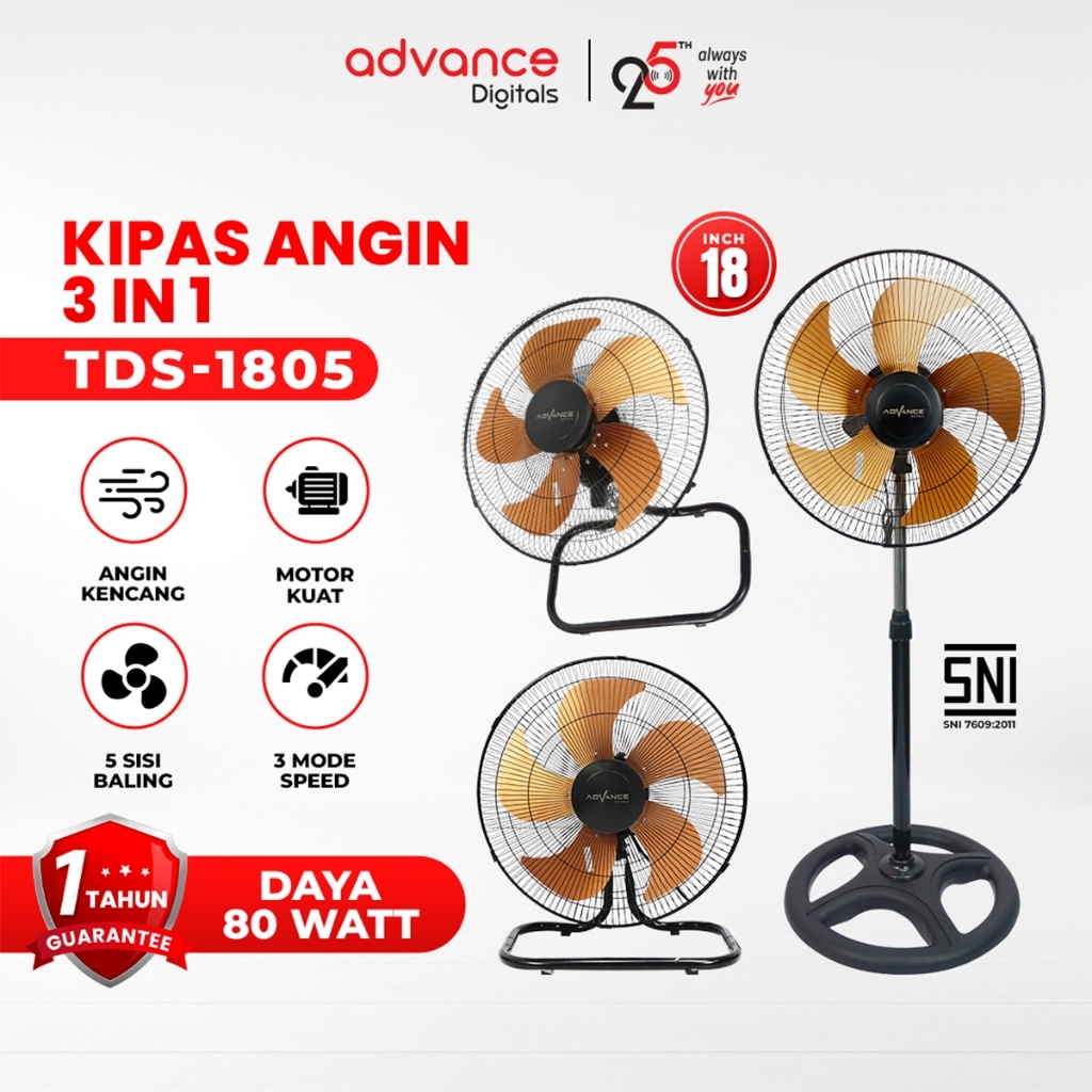 Advance Digitals Kipas Angin Tornado 3in1 TDS 1805 Stand/Wall/Desk 18 Inch Garansi Resmi 1 Tahun