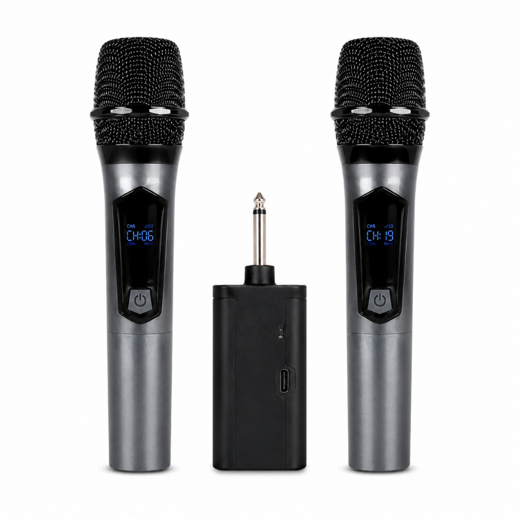 Advance Digitals MIC-207 Double Mic Wireless Recharger Bisa digunakan untuk Souncard/Speaker Garansi Resmi 1 Tahun Gold Microphone