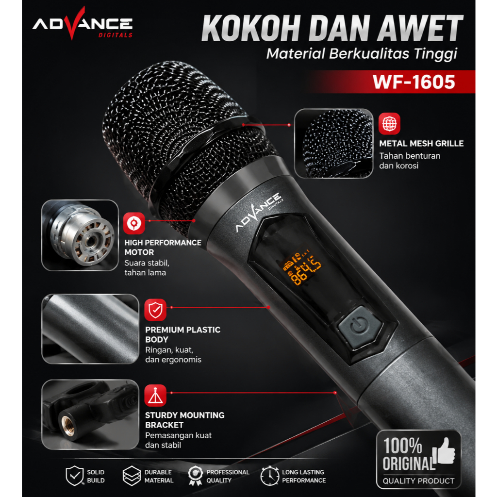 Advance Digitals MIC-207 Double Mic Wireless Recharger Bisa digunakan untuk Souncard/Speaker Garansi Resmi 1 Tahun Gold Microphone