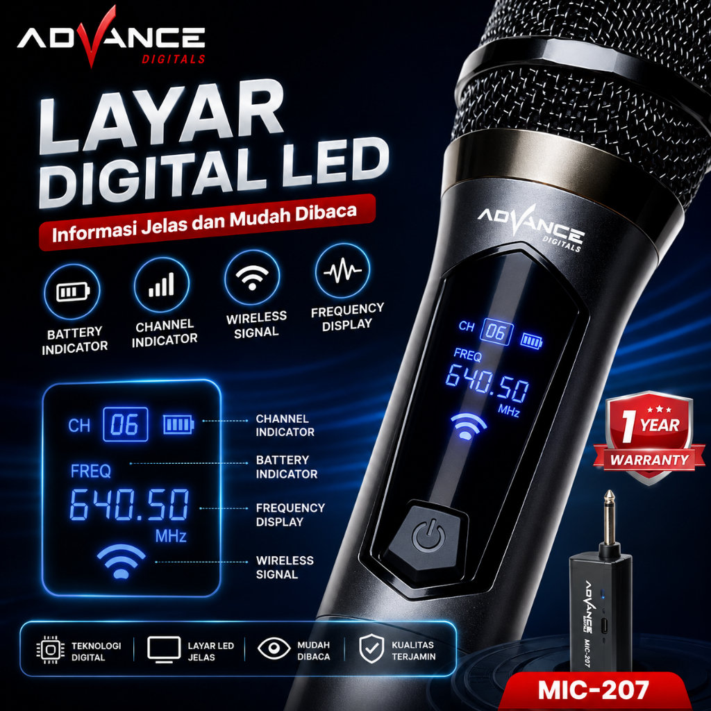 Advance Digitals MIC-207 Double Mic Wireless Recharger Bisa digunakan untuk Souncard/Speaker Garansi Resmi 1 Tahun Gold Microphone