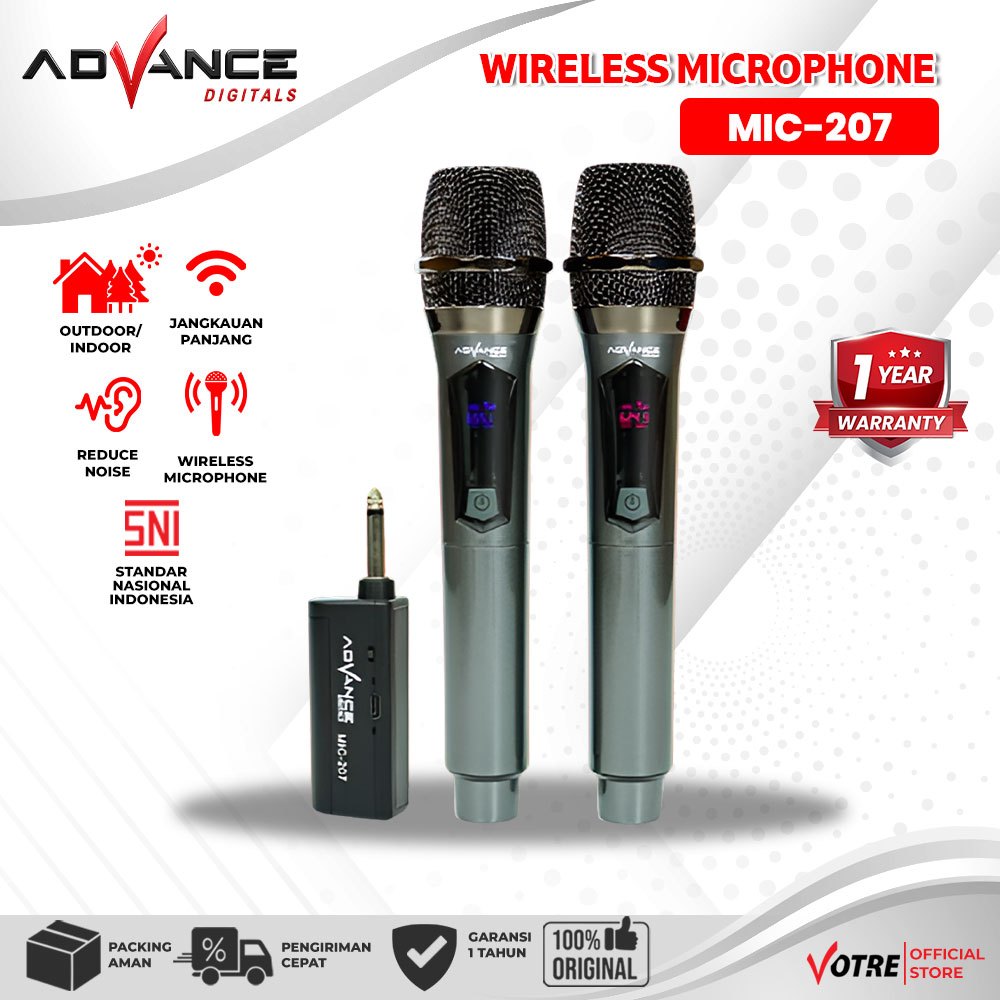 Advance Digitals MIC-207 Double Mic Wireless Recharger Bisa digunakan untuk Souncard/Speaker Garansi Resmi 1 Tahun Gold Microphone