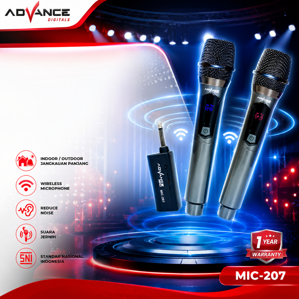 Advance Digitals MIC-207 Double Mic Wireless Recharger Bisa digunakan untuk Souncard/Speaker Garansi Resmi 1 Tahun Gold Microphone
