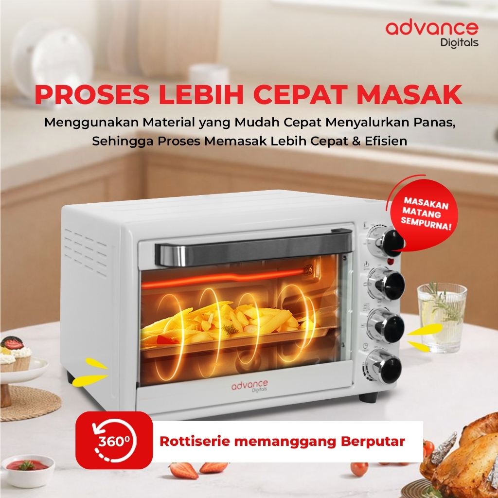 Advance Digitals Oven Listrik AOV500 33L 800 Watt Rotisserie 360° Garansi Resmi 1 Tahun