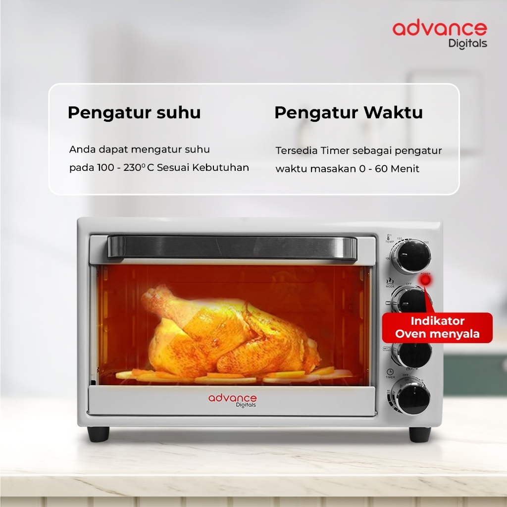 Advance Digitals Oven Listrik AOV500 33L 800 Watt Rotisserie 360° Garansi Resmi 1 Tahun