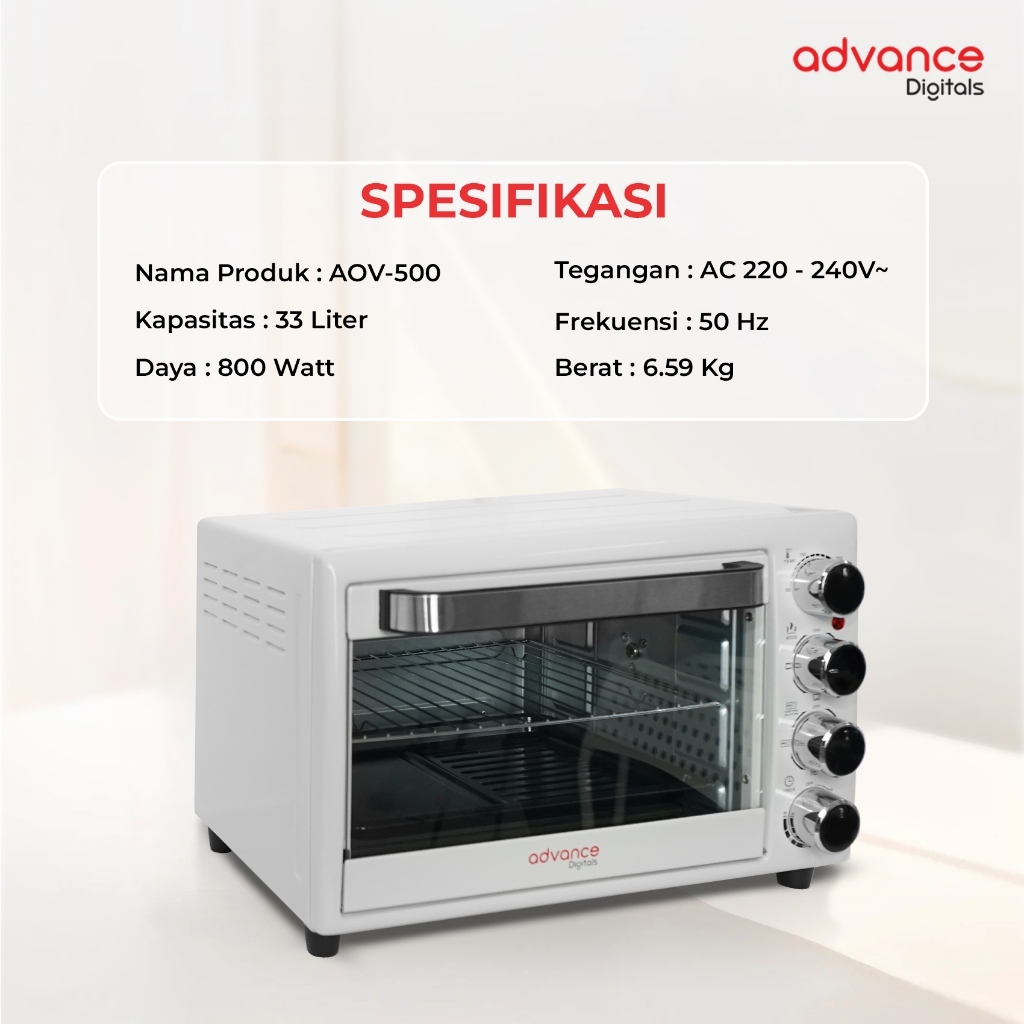 Advance Digitals Oven Listrik AOV500 33L 800 Watt Rotisserie 360° Garansi Resmi 1 Tahun