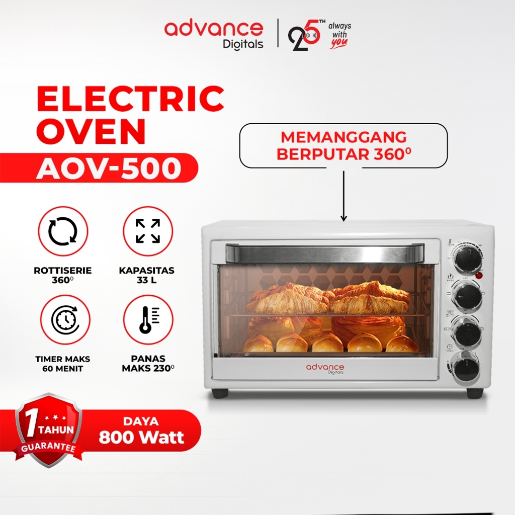 Advance Digitals Oven Listrik AOV500 33L 800 Watt Rotisserie 360° Garansi Resmi 1 Tahun