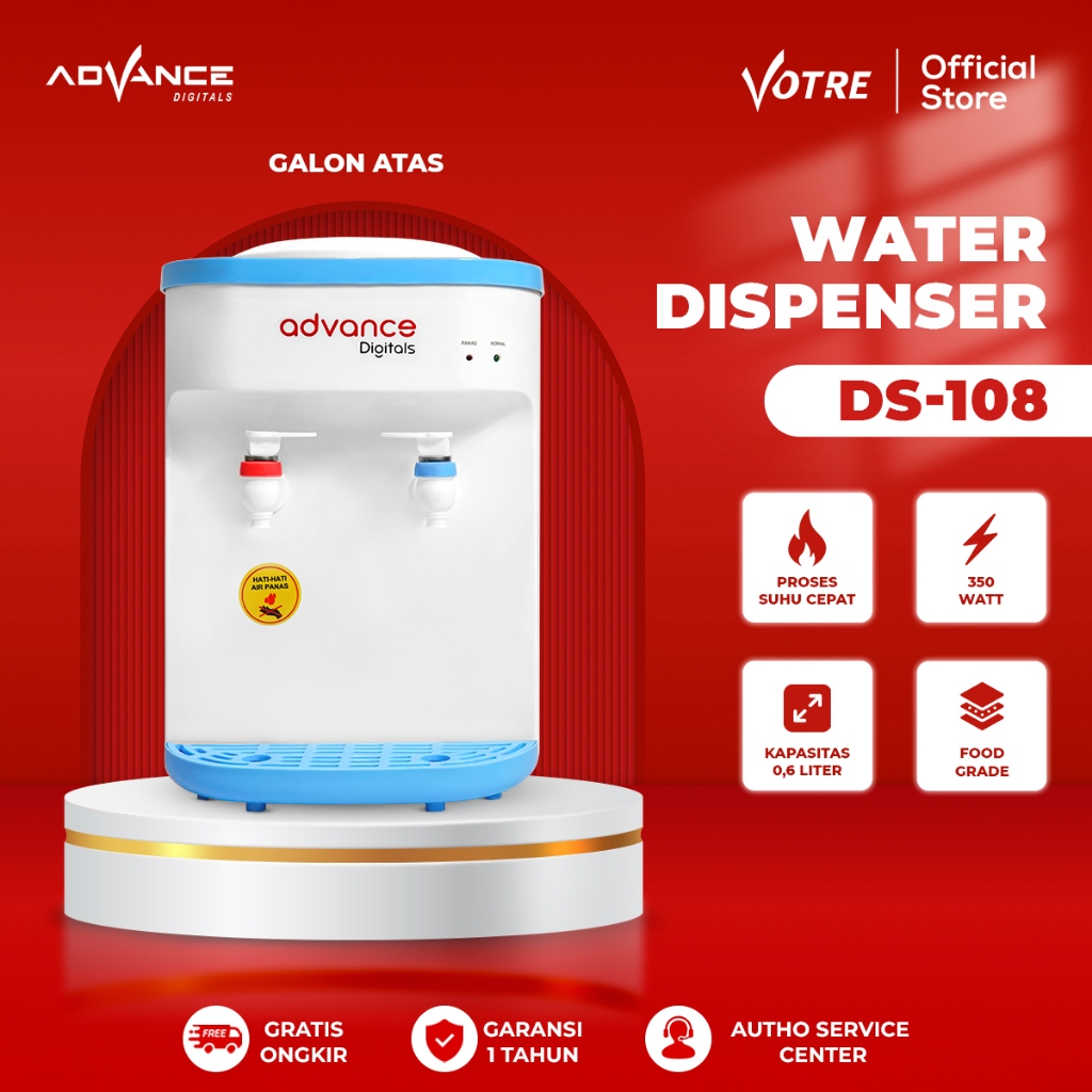 Advance Digitals Dispenser Galon Atas Advance DS-108 2in1 0.6 Liter Hot & Fresh Water Daya 350 Watt Garansi 1 Tahun