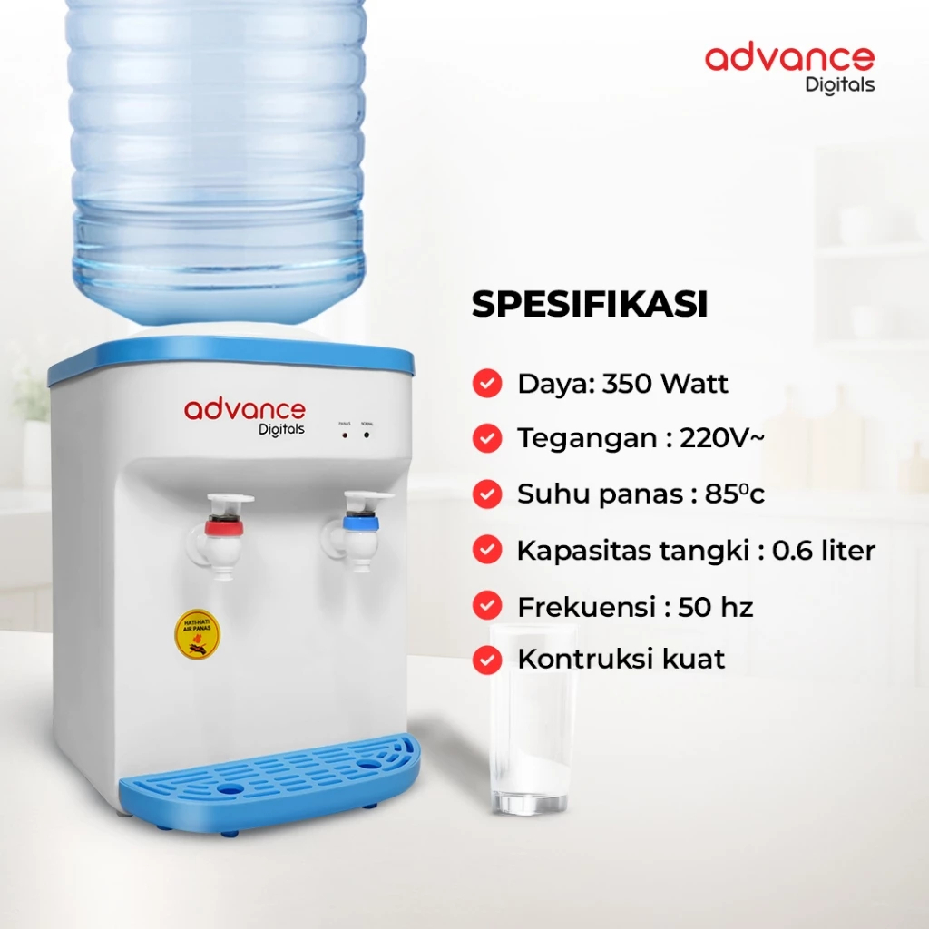 Advance Digitals Dispenser Galon Atas Advance DS-108 2in1 0.6 Liter Hot & Fresh Water Daya 350 Watt Garansi 1 Tahun