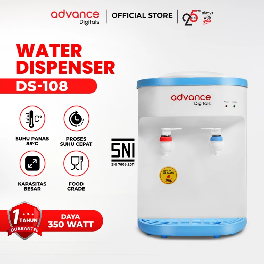 Advance Digitals Dispenser Galon Atas Advance DS-108 2in1 0.6 Liter Hot & Fresh Water Daya 350 Watt Garansi 1 Tahun