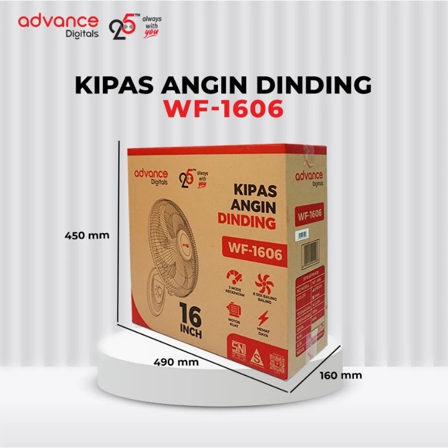 Advance Digitals WF-1606 Kipas Angin Dinding 6 Baling Baling 40 Watt 16 inch 3 Kecepatan Garansi Resmi 1 Tahun