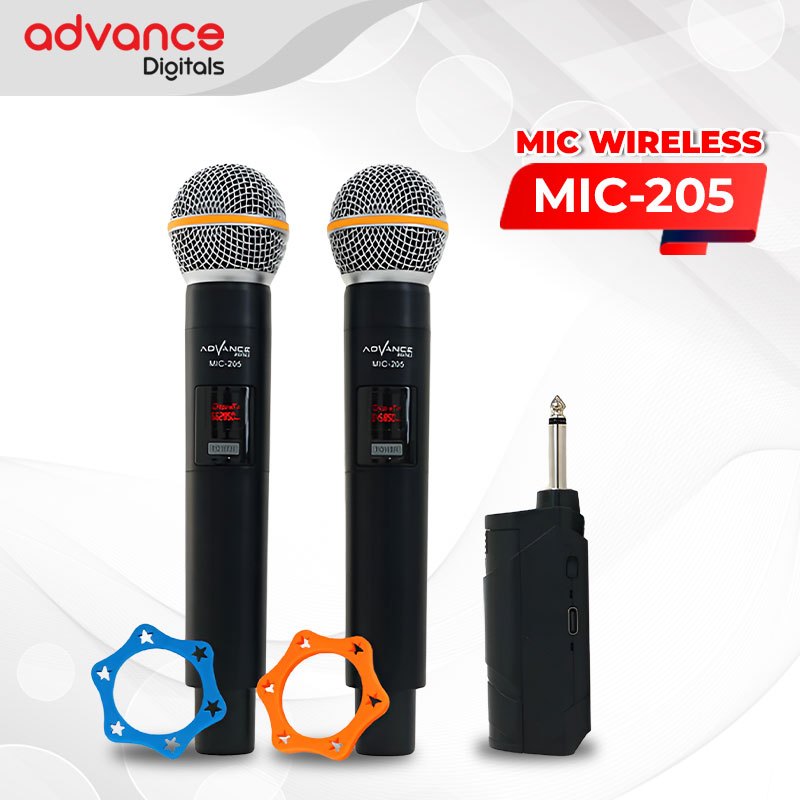 Advance Digitals MIC-205 Double Mic Wireless Recharger Bisa digunakan untuk Souncard/Speaker Garansi Resmi 1 Tahun Gold Microphone