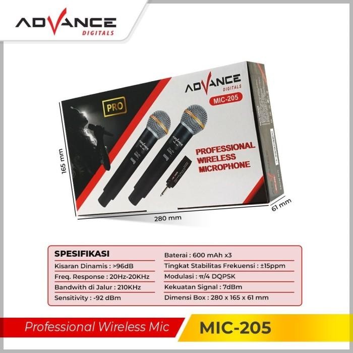 Advance Digitals MIC-205 Double Mic Wireless Recharger Bisa digunakan untuk Souncard/Speaker Garansi Resmi 1 Tahun Gold Microphone