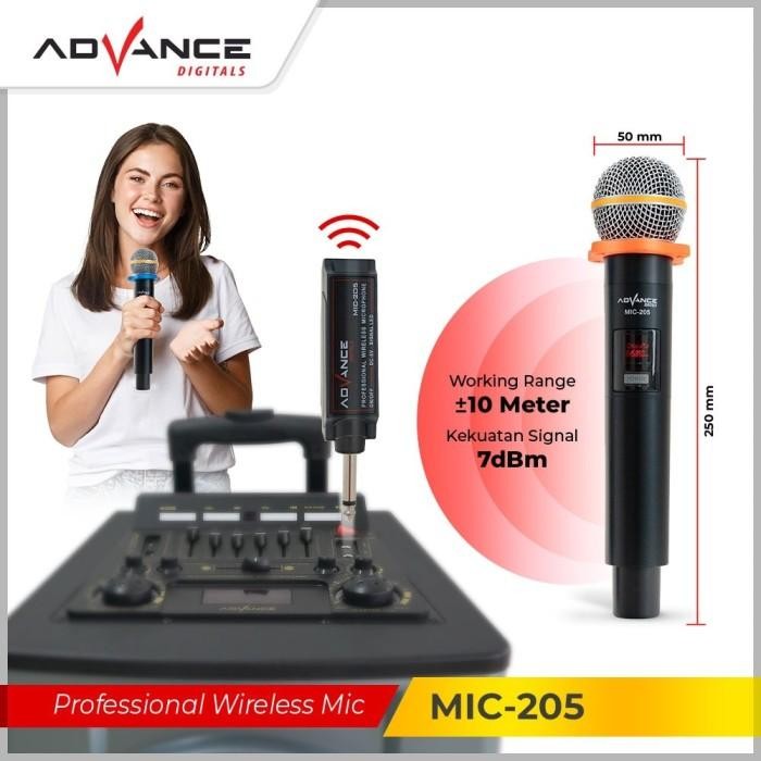 Advance Digitals MIC-205 Double Mic Wireless Recharger Bisa digunakan untuk Souncard/Speaker Garansi Resmi 1 Tahun Gold Microphone